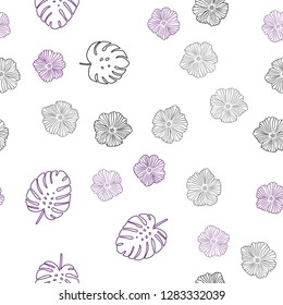 Dark Purple vector seamless doodle backdrop with flowers, leaves. Glitter abstract illustration with leaves and flowers. Texture for window blinds, curtains.