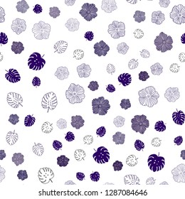 Dark Purple vector seamless doodle layout with leaves, flowers. Illustration with doodles on abstract template. Template for business cards, websites.