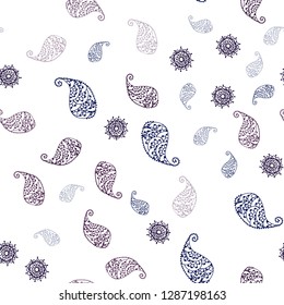 Dark Purple vector seamless doodle pattern with leaves and flowers. Shining colored illustration with leaves and flowers. Texture for window blinds, curtains.