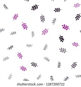 Dark Purple vector seamless doodle background with leaves. Modern geometrical abstract illustration with leaves. Template for business cards, websites.