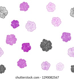 Dark Purple vector seamless doodle pattern with flowers. Flowers in natural style on white background. Texture for window blinds, curtains.