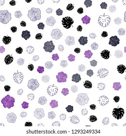 Dark Purple vector seamless doodle background with leaves, flowers. An elegant bright illustration with leaves and flowers. Template for business cards, websites.
