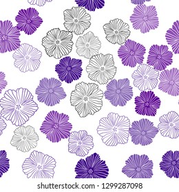 Dark Purple vector seamless doodle template with flowers. Sketchy doodle flowers on white background. Template for business cards, websites.