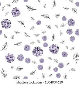 Dark Purple vector seamless doodle backdrop with leaves, flowers. Leaves, flowers in doodle style on white background. Template for business cards, websites.