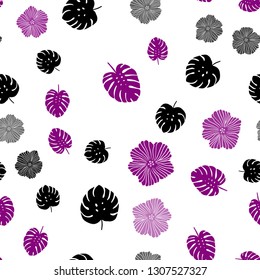 Dark Purple vector seamless doodle backdrop with flowers, leaves. Modern abstract illustration with leaves and flowers. Design for wallpaper, fabric makers.