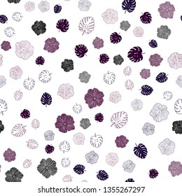 Dark Purple vector seamless doodle texture with leaves, flowers. Creative illustration in blurred style with leaves, flowers. Design for textile, fabric, wallpapers.