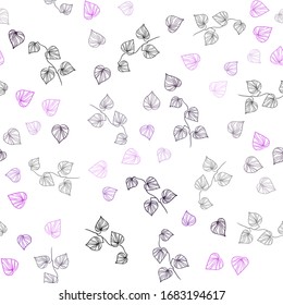 Dark Purple vector seamless doodle background with leaves. A vague abstract illustration with leaves in doodles style. Pattern for design of window blinds, curtains.