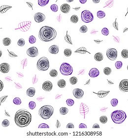Dark Purple vector seamless elegant background with leaves and flowers. Colorful illustration in doodle style with leaves, flowers. Pattern for design of fabric, wallpapers.