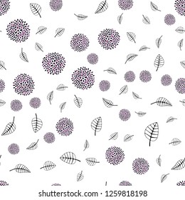 Dark Purple vector seamless elegant pattern with leaves, flowers. Glitter abstract illustration with leaves and flowers. Template for business cards, websites.