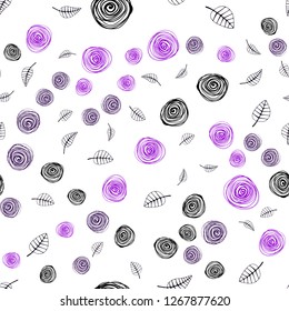 Dark Purple vector seamless elegant pattern with leaves and flowers. Creative illustration in blurred style with leaves, flowers. Pattern for trendy fabric, wallpapers.