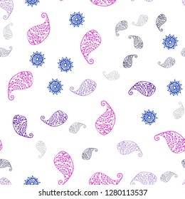 Dark Purple vector seamless elegant template with leaves and flowers. Modern abstract illustration with leaves and flowers. Design for textile, fabric, wallpapers.