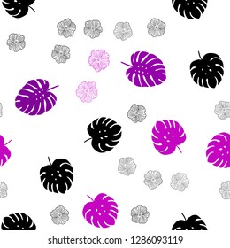 Dark Purple vector seamless elegant wallpaper with flowers, leaves. Leaves and flowers with gradient on white background. Design for textile, fabric, wallpapers.