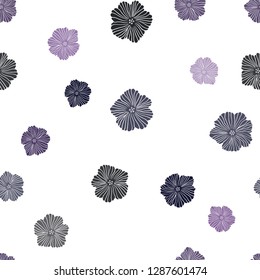 Dark Purple vector seamless elegant wallpaper with flowers. Abstract illustration with flowers in doodles style. Texture for window blinds, curtains.