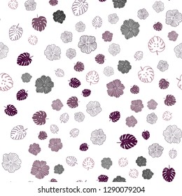 Dark Purple vector seamless elegant background with leaves, flowers. Leaves, flowers in natural style on white background. Template for business cards, websites.