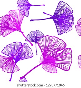 Dark Purple vector seamless elegant background with leaves. Glitter abstract illustration with doodles and leaves. Pattern for design of fabric, wallpapers.