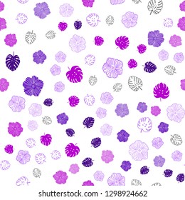 Dark Purple vector seamless elegant wallpaper with leaves, flowers. Brand new colored illustration with leaves and flowers. Design for wallpaper, fabric makers.