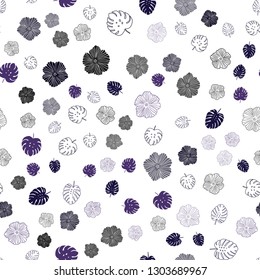 Dark Purple vector seamless elegant pattern with leaves, flowers. Modern abstract illustration with leaves and flowers. Template for business cards, websites.
