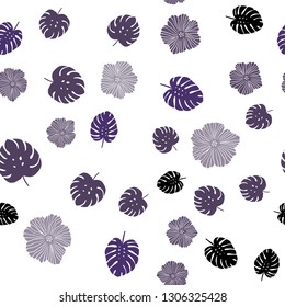 Dark Purple vector seamless elegant pattern with flowers, leaves. Modern abstract illustration with leaves and flowers. Template for business cards, websites.