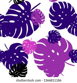 Dark Purple vector seamless elegant pattern with leaves. Decorative illustration with doodles on abstract template. Template for business cards, websites.