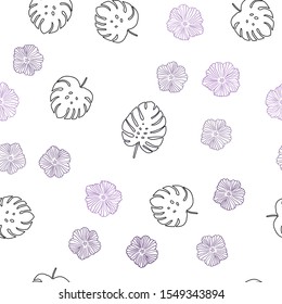 Dark Purple vector seamless elegant pattern with flowers, leaves. Doodle illustration of leaves and flowers in Origami style. Design for textile, fabric, wallpapers.