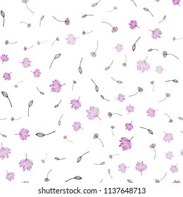 Dark Purple vector seamless hand painted texture. Sketchy doodles with leaves on white background. The template for background of cell phones.