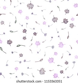 Dark Purple vector seamless hand painted background. Colorful illustration in doodle style with leaves. Hand painted design for wrapping, wallpaper.