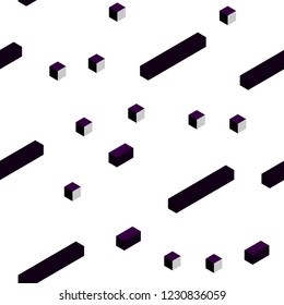 Dark Purple vector seamless, isometric pattern in square style. Decorative design in abstract style with rectangles. Design for textile, fabric, wallpapers.