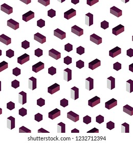 Dark Purple vector seamless, isometric background with rectangles. Beautiful illustration with rectangles and squares. Pattern for trendy fabric, wallpapers.