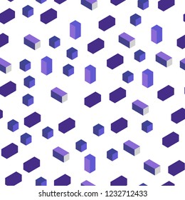 Dark Purple vector seamless, isometric layout with lines, rectangles. Decorative design in abstract style with rectangles. Pattern for trendy fabric, wallpapers.