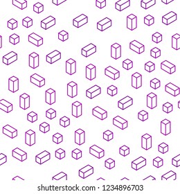 Dark Purple vector seamless, isometric pattern in square style. Abstract gradient illustration with rectangles. Texture for window blinds, curtains.