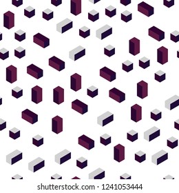 Dark Purple vector seamless, isometric cover in polygonal style. Glitter abstract illustration with rectangular shapes. Pattern for trendy fabric, wallpapers.