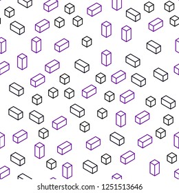 Dark Purple vector seamless, isometric layout with lines, rectangles. Rectangles on abstract background with colorful gradient. Pattern for design of fabric, wallpapers.