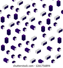 Dark Purple vector seamless, isometric layout with lines, rectangles. Decorative design in abstract style with rectangles. Pattern for trendy fabric, wallpapers.