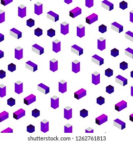 Dark Purple vector seamless, isometric pattern in square style. Decorative design in abstract style with rectangles. Pattern for design of fabric, wallpapers.