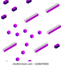 Dark Purple vector seamless, isometric template with rhombus. Beautiful illustration with rectangles and squares. Pattern for design of fabric, wallpapers.