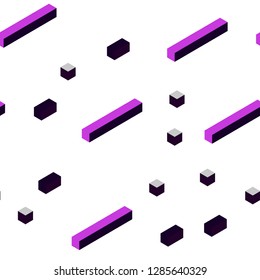 Dark Purple vector seamless, isometric layout with lines, rectangles. Illustration with set of colorful rectangles. Pattern for trendy fabric, wallpapers.