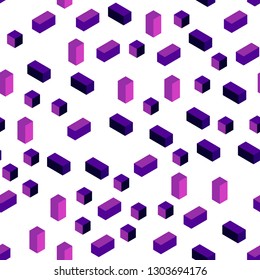 Dark Purple vector seamless, isometric pattern in square style. Beautiful illustration with rectangles and squares. Design for wallpaper, fabric makers.