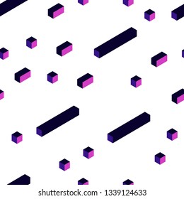 Dark Purple vector seamless, isometric cover in polygonal style. Illustration with set of colorful rectangles. Texture for window blinds, curtains.