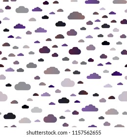 Dark Purple vector seamless layout with cloudscape. Illustration in abstract style with colorful clouds. Design for textile, fabric, wallpapers.