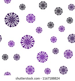 Dark Purple vector seamless layout with bright snowflakes. Glitter abstract illustration with crystals of ice. Pattern for design of window blinds, curtains.
