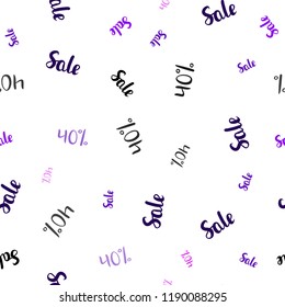 Dark Purple vector seamless layout with discount of 40%. Colorful set of  percentage signs in simple style. Template for season sales, shopping ads.
