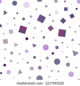 Dark Purple vector seamless layout with circles, lines, rectangles. Circles, lines, rhombus with colorful gradient. Pattern for design of fabric, wallpapers.