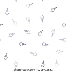 Dark Purple vector seamless layout with ice-cream set. Glitter abstract sketch with ice-cream cones. Pattern for ads of breakfast, lunch, dinner.