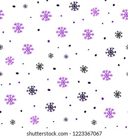 Dark Purple vector seamless layout with bright snowflakes. Colorful decorative design in xmas style with snow. Design for textile, fabric, wallpapers.