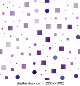 Dark Purple vector seamless layout with circle spots, cubes. Colorful gradient with circles, rectangles on abstract backdrop. Pattern for design of window blinds, curtains.