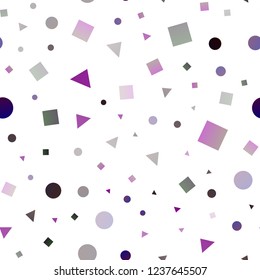 Dark Purple vector seamless layout with circles, lines, rectangles. Abstract gradient illustration with circles, triangles, cubes. Pattern for trendy fabric, wallpapers.