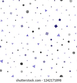 Dark Purple vector seamless layout with circles, lines, rectangles. Illustration with colorful circles, triangles, rectangles. Pattern for design of window blinds, curtains.