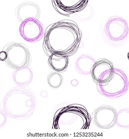 Dark Purple vector seamless layout with circle shapes. Blurred bubbles on abstract background with colorful gradient. Pattern for trendy fabric, wallpapers.