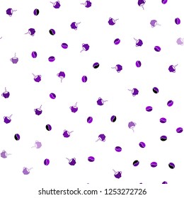 Dark Purple vector seamless layout with coffee set. Glitter abstract backdrop with gradient mugs, coffee grains. Doodle design for your business advert of cafes.