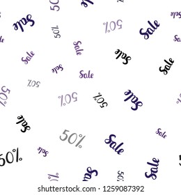 Dark Purple vector seamless layout with discount of 50%. Abstract illustration with colorful gradient symbols of sales. Backdrop for super sales on Black Friday.